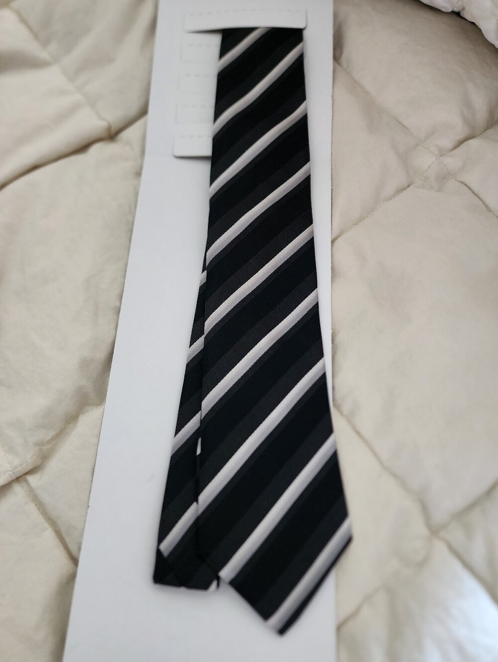Men's Hugo Boss Black and Gray Striped Necktie - Silk Italian